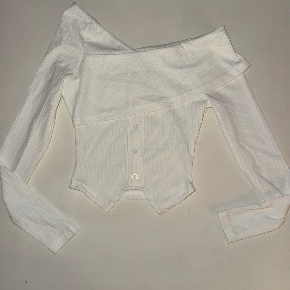 White Long Sleeve Button-Up Top